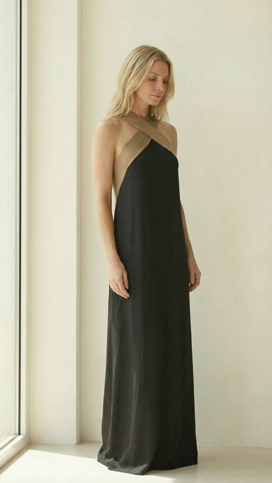 Cross-Back Halter Maxi Dress