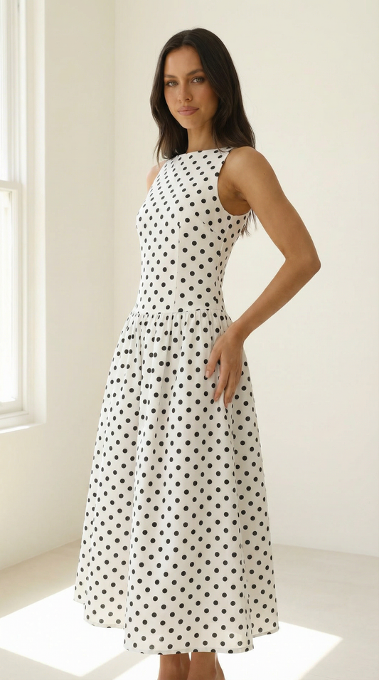 Monroe — Polka Dot Halter Midi Dress