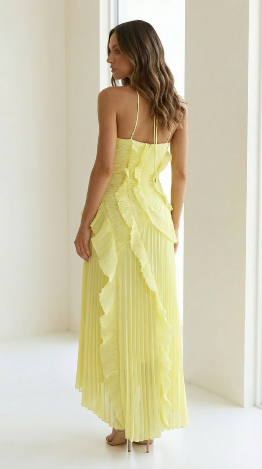Ruffle Chiffon Halterneck Maxi Dress