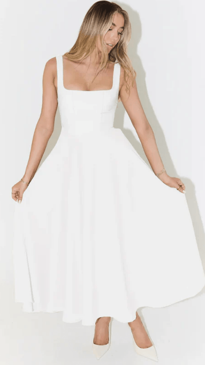 Bianca | Square Neck Midi Dress - Avorelia
