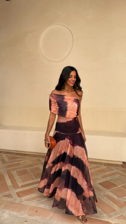 Sienna Off - Shoulder Mesh Maxi Dress - Avorelia