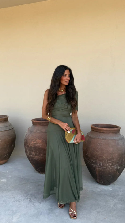 Sienna Off - Shoulder Mesh Maxi Dress - Avorelia