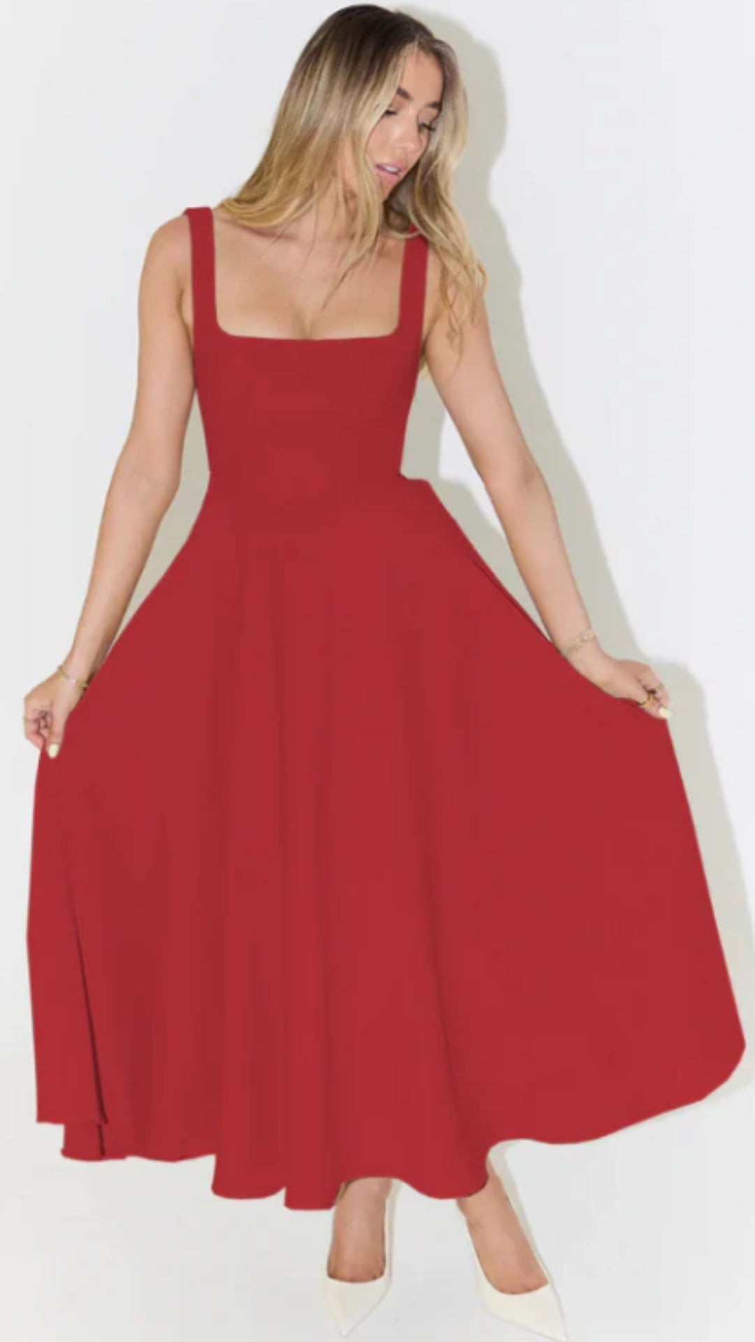 Bianca | Square Neck Midi Dress - Avorelia