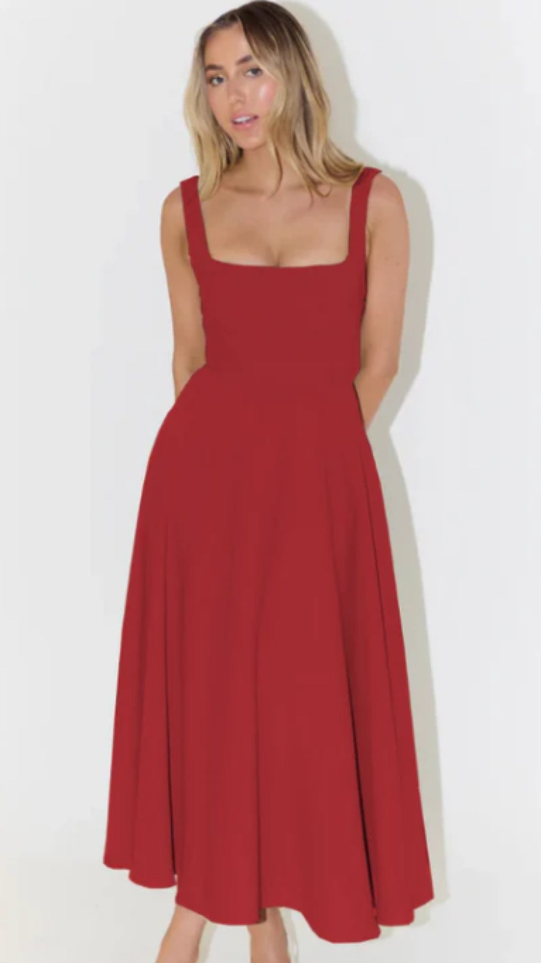 Bianca | Square Neck Midi Dress - Avorelia