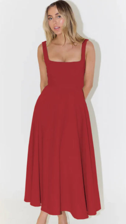 Bianca | Square Neck Midi Dress - Avorelia
