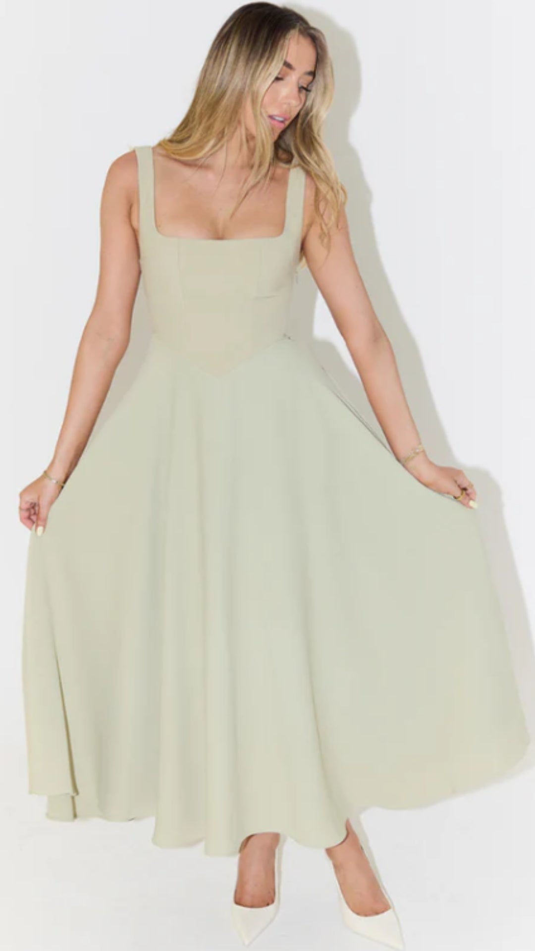 Bianca | Square Neck Midi Dress - Avorelia