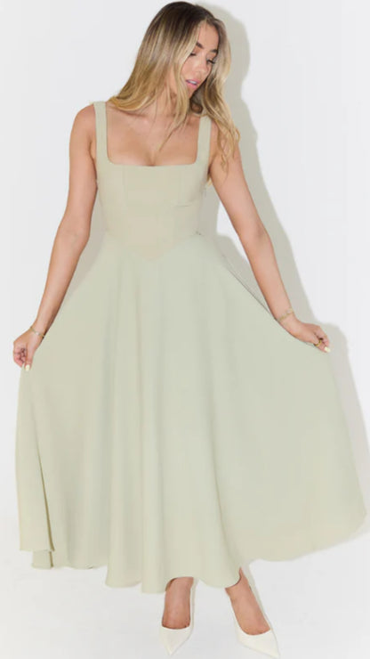Bianca | Square Neck Midi Dress - Avorelia