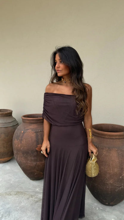 Sienna Off - Shoulder Mesh Maxi Dress - Avorelia