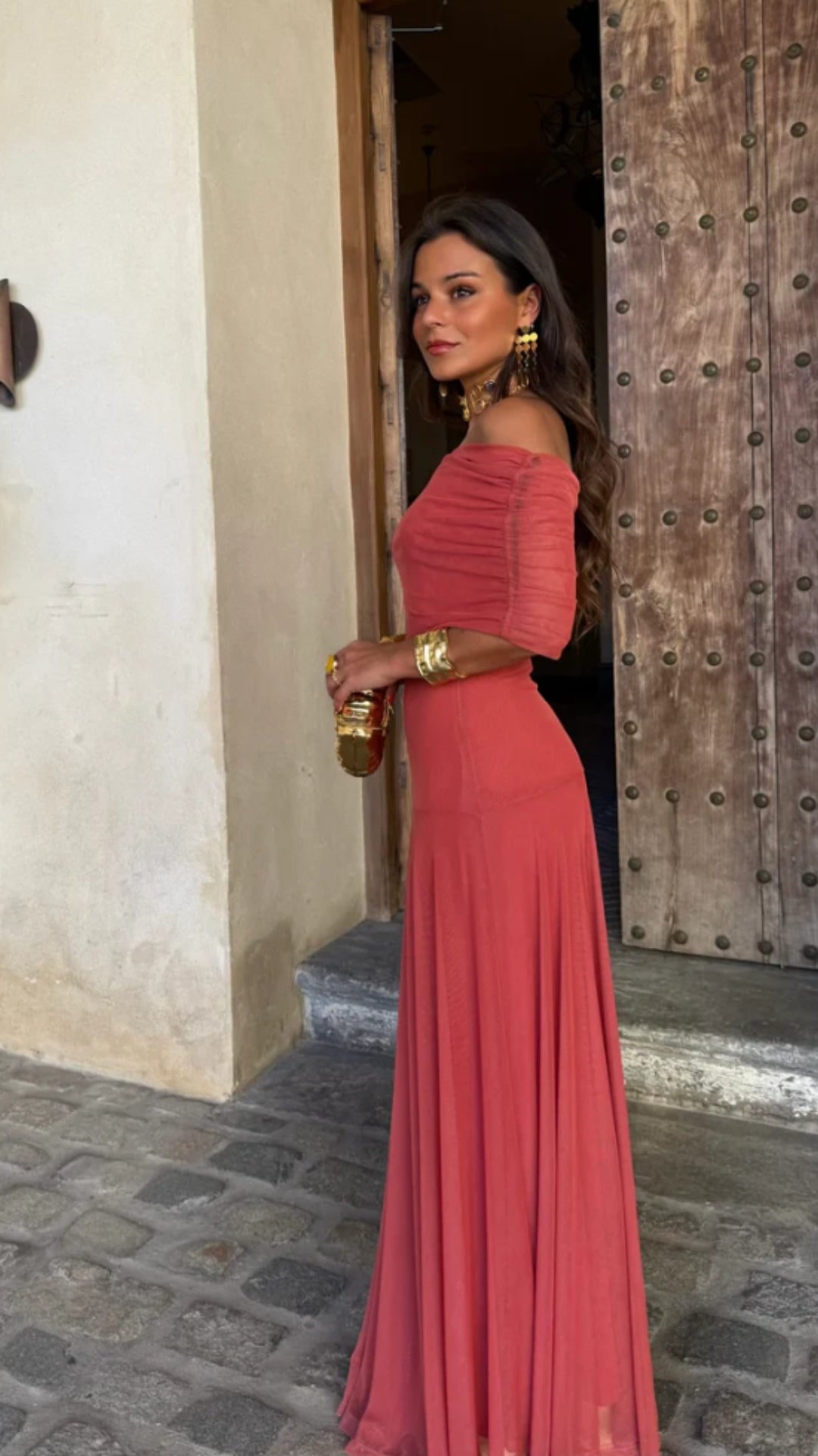 Sienna Off - Shoulder Mesh Maxi Dress - Avorelia