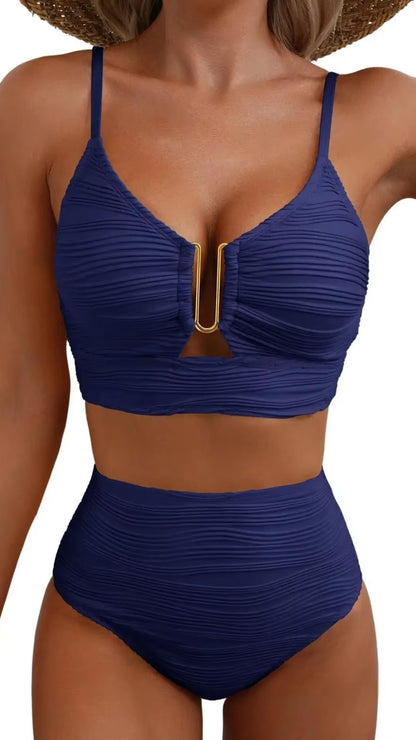 Margot V - Neck Hollow out High Waist Bikini - Avorelia
