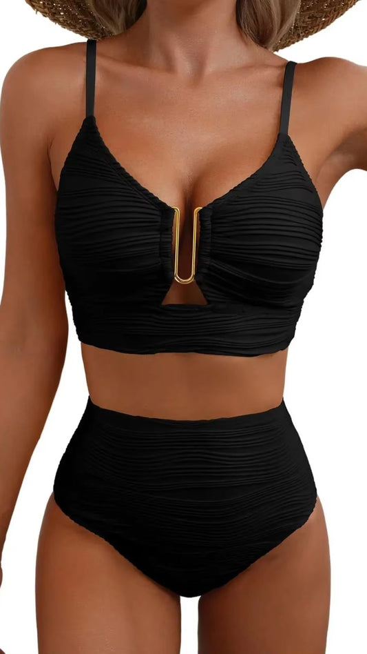 Margot V - Neck Hollow out High Waist Bikini - Avorelia