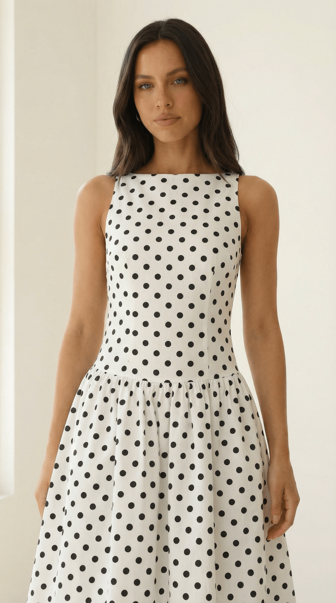 Monroe — Polka Dot Halter Midi Dress - Avorelia