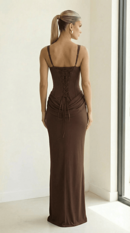 Aurora — Pleated Square Neck Maxi Dress - Avorelia