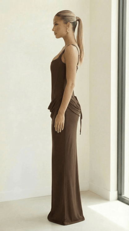 Aurora — Pleated Square Neck Maxi Dress - Avorelia