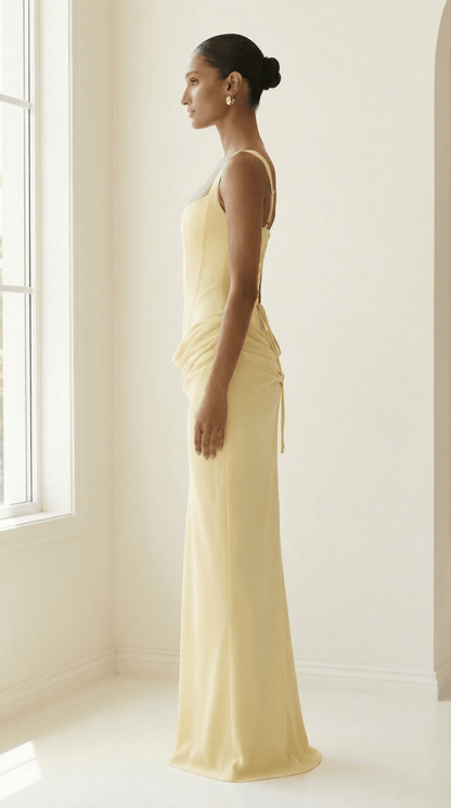 Aurora — Pleated Square Neck Maxi Dress - Avorelia