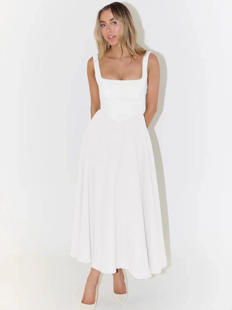 Bianca | Square Neck Midi Dress - Avorelia