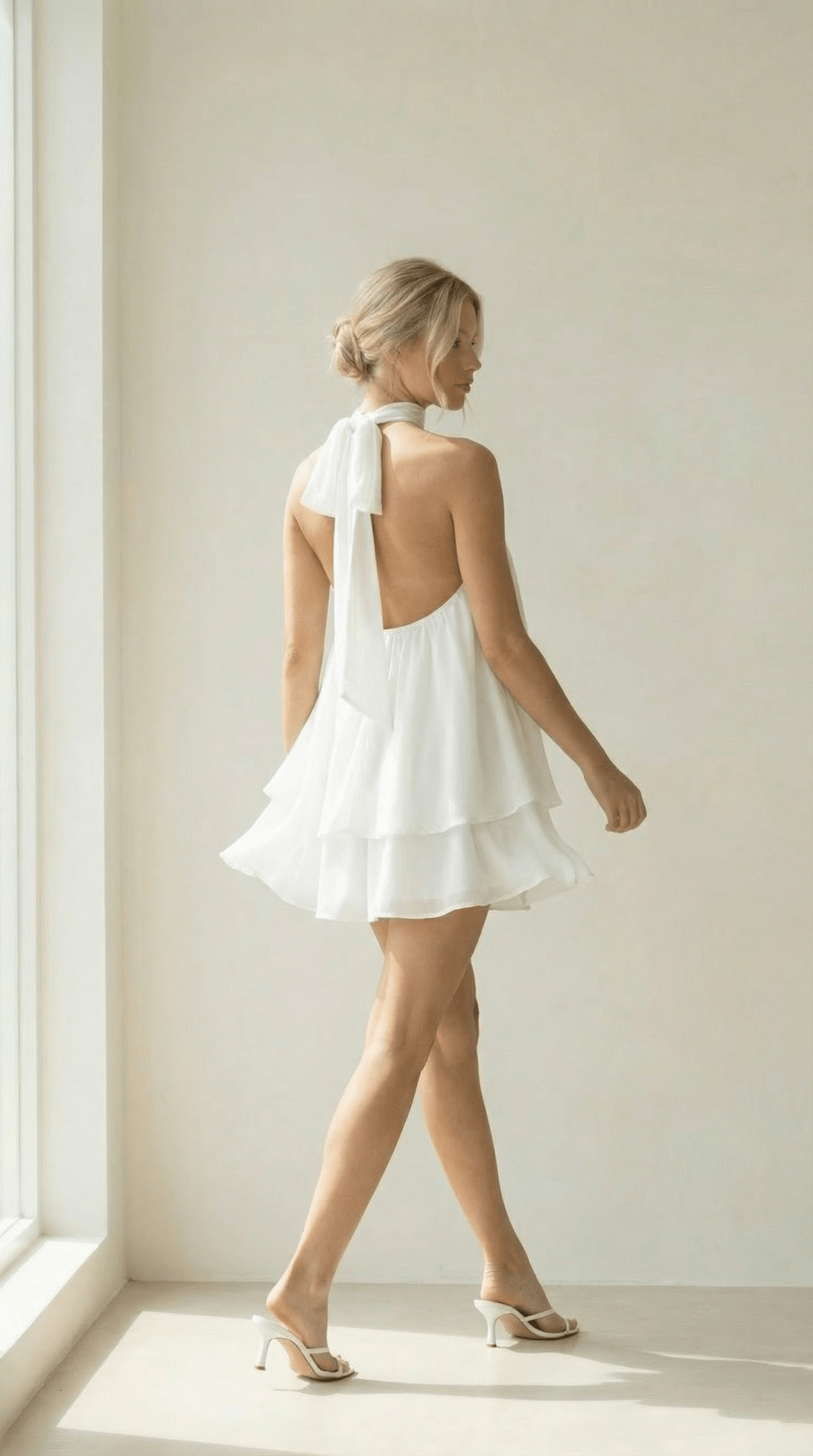 Halter Neck Tiered Mini Dress - Avorelia