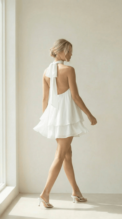 Halter Neck Tiered Mini Dress - Avorelia